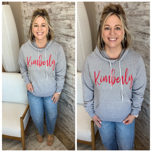 Kimberly Cursive Puff Print Bella Canvas Heather Sponge Grey Hoodie