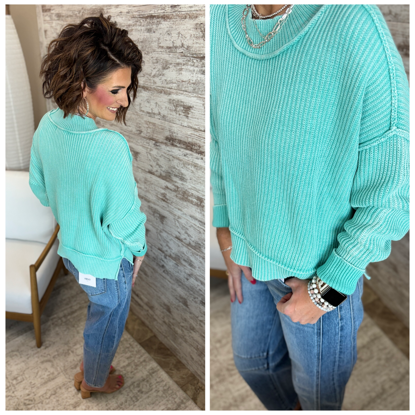 Mint Oversized Side Slit Sweater