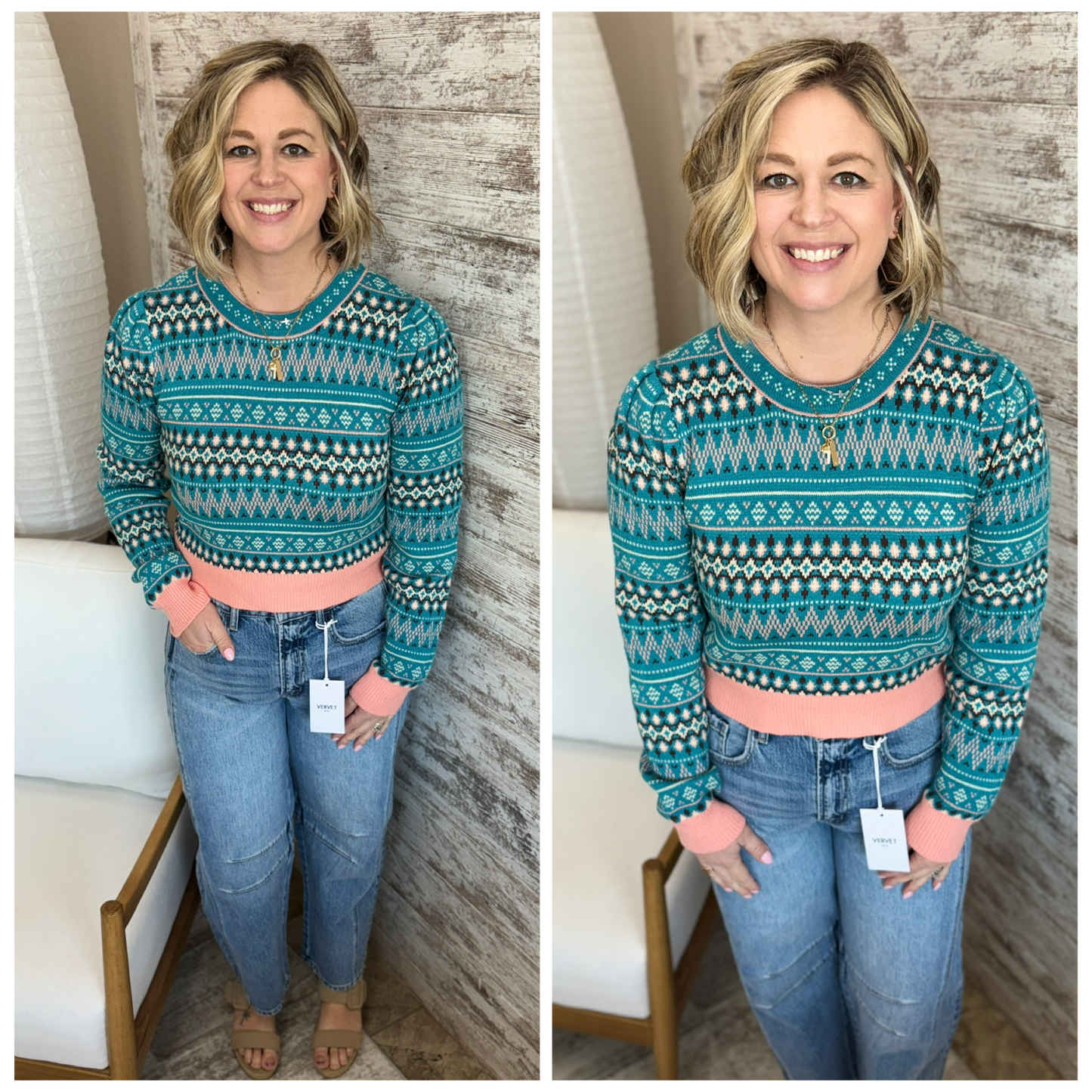 Denim Blue Multi Cropped Sweater