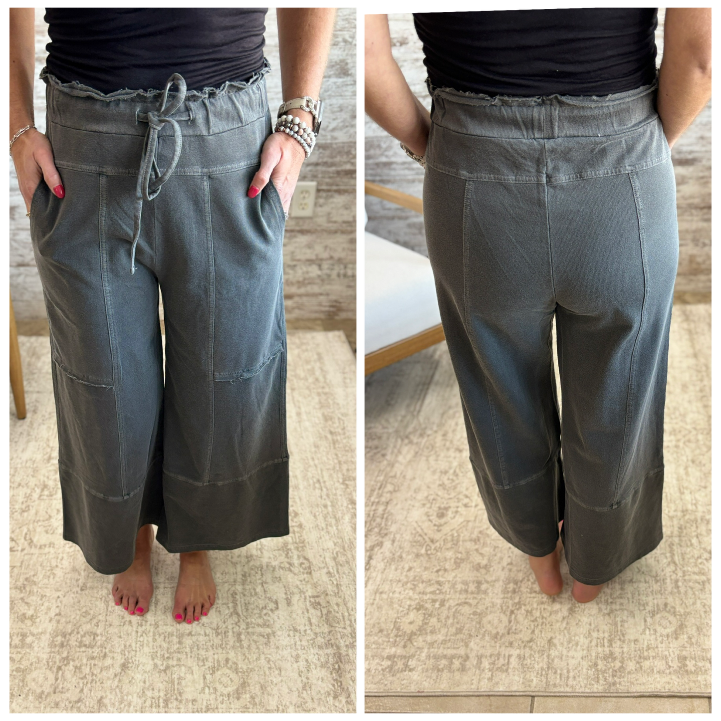 Black Wide Leg Drawstring Pant