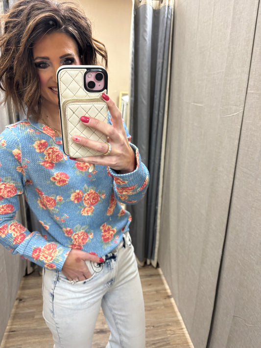 Denim Floral Waffle Washed Knit