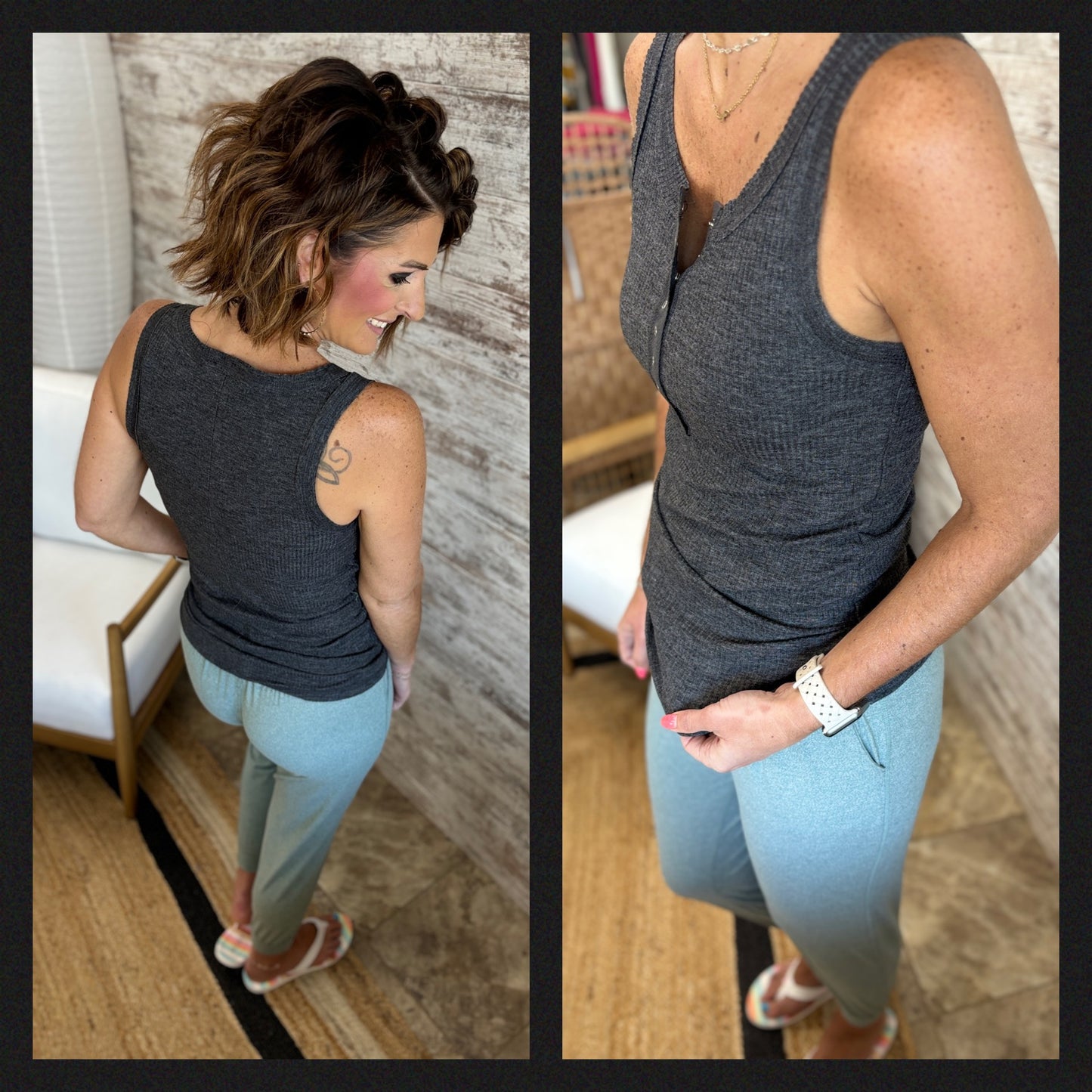 Ribbed Tank with Button Closure~ 3 Colors