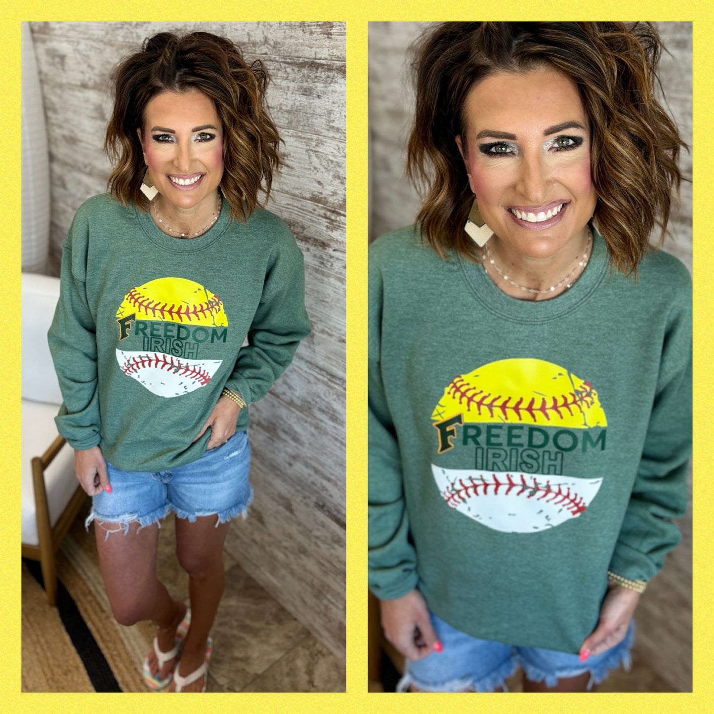 Freedom Irish Softball/Baseball Combo Sport Green Crewneck