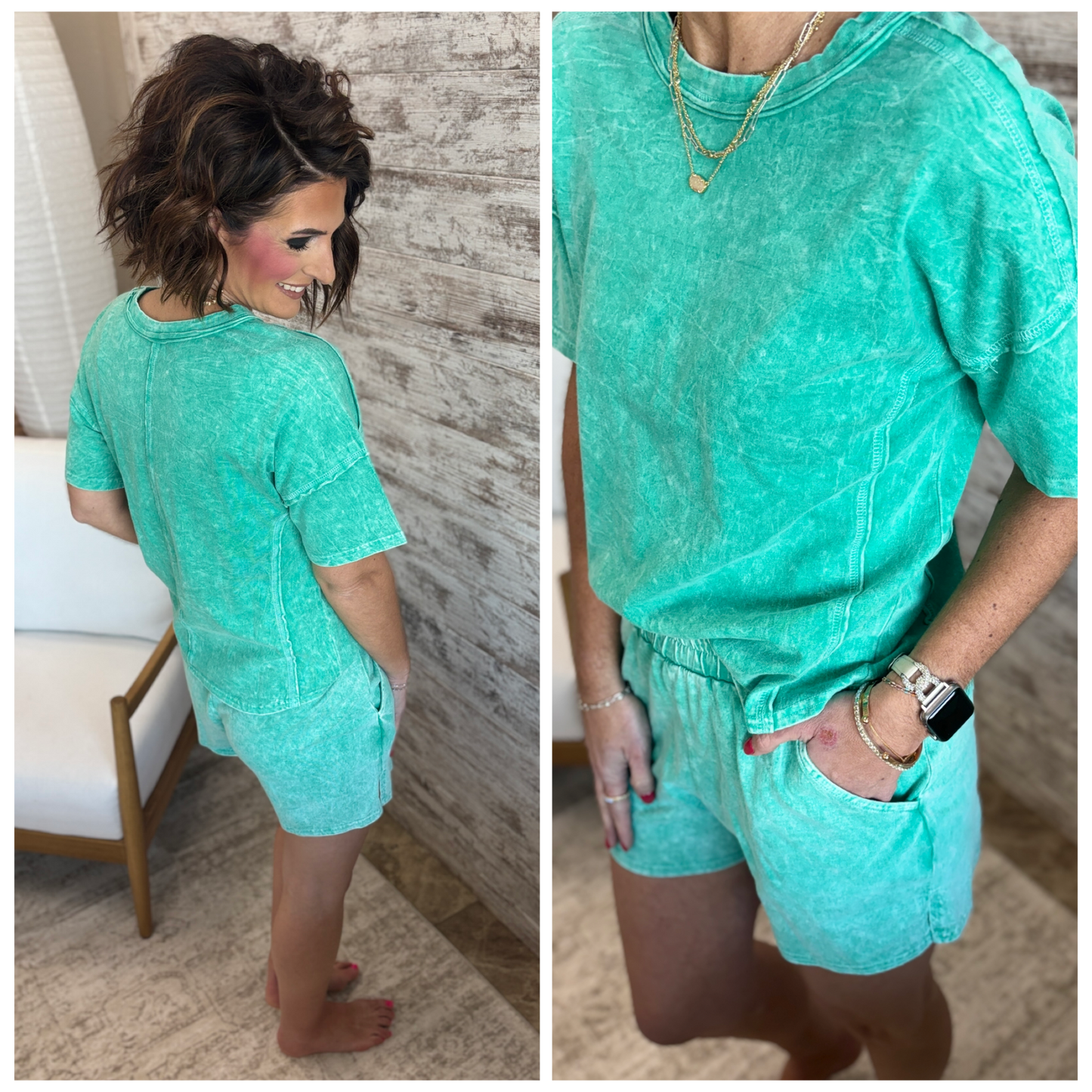 Kelly Green Snow Wash Tee and Shorts Set