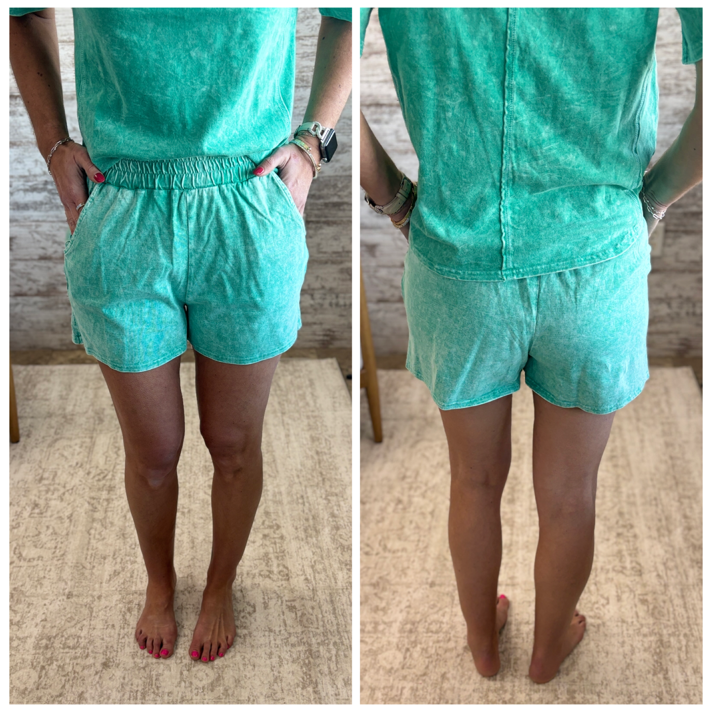 Kelly Green Snow Wash Tee and Shorts Set