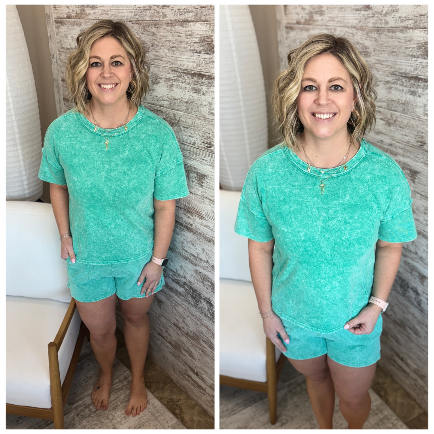 Kelly Green Snow Wash Tee and Shorts Set