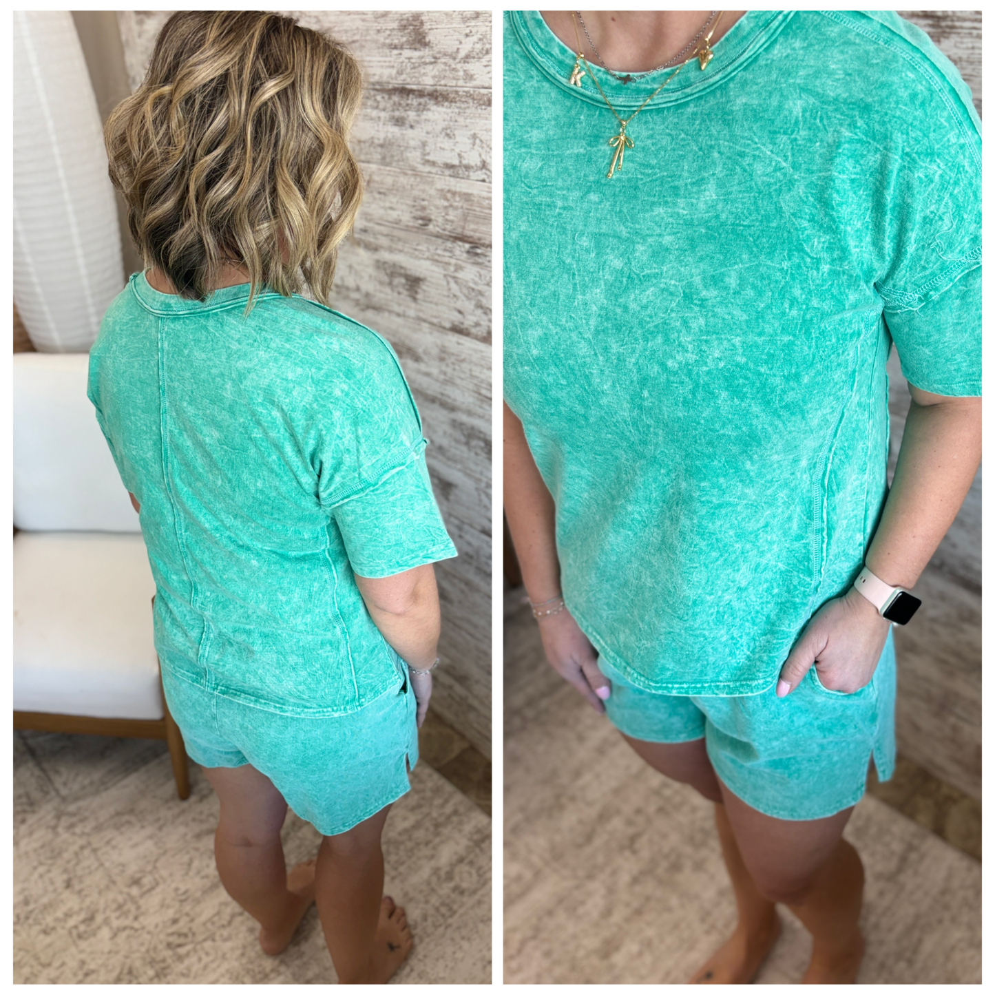 Kelly Green Snow Wash Tee and Shorts Set