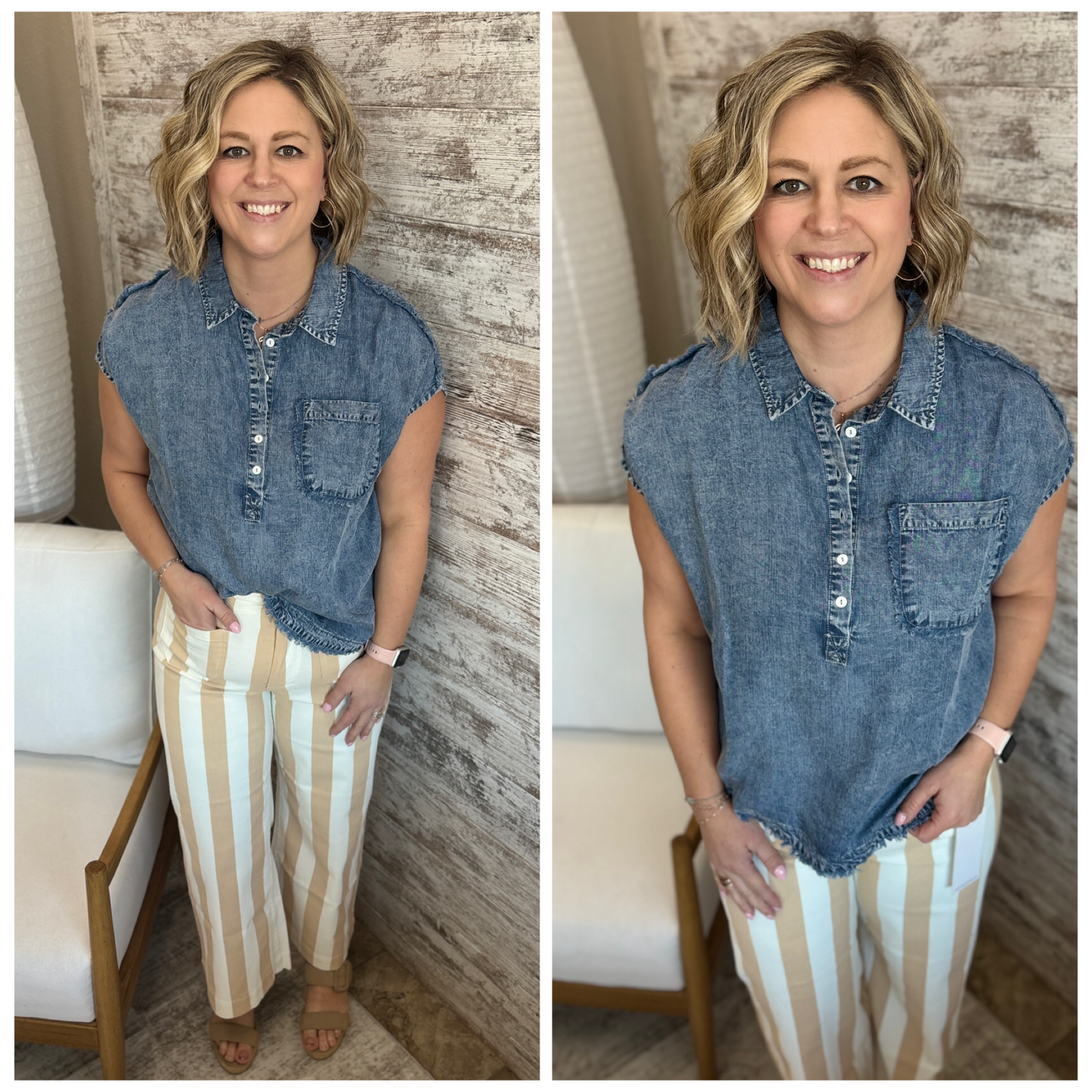 Denim Short Sleeve Henley Top