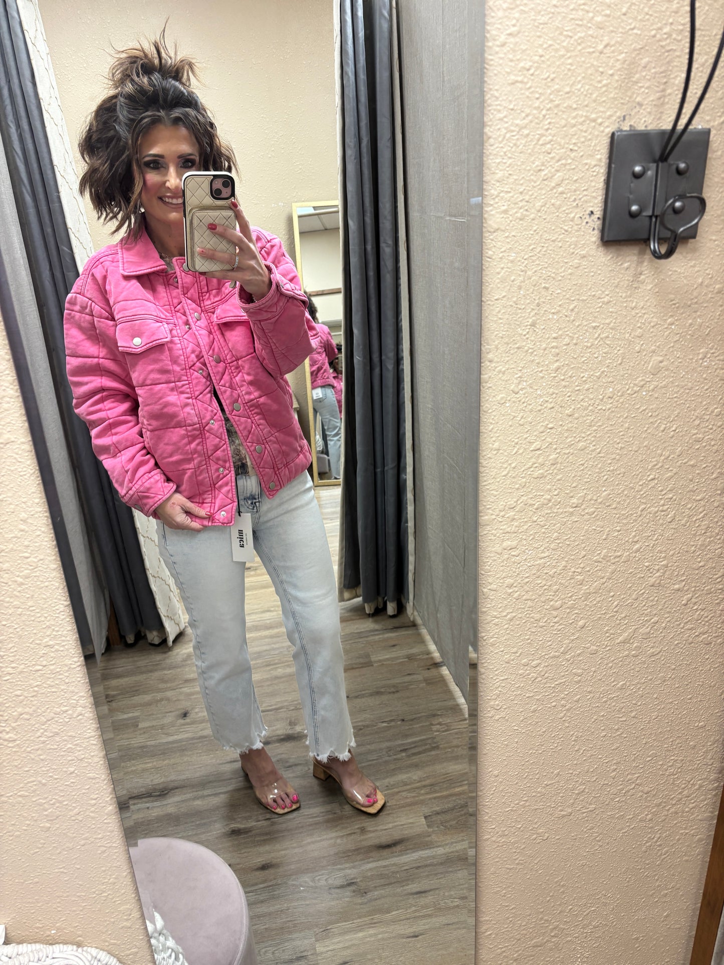 Hot Pink Stone Washed Quilted Jacket