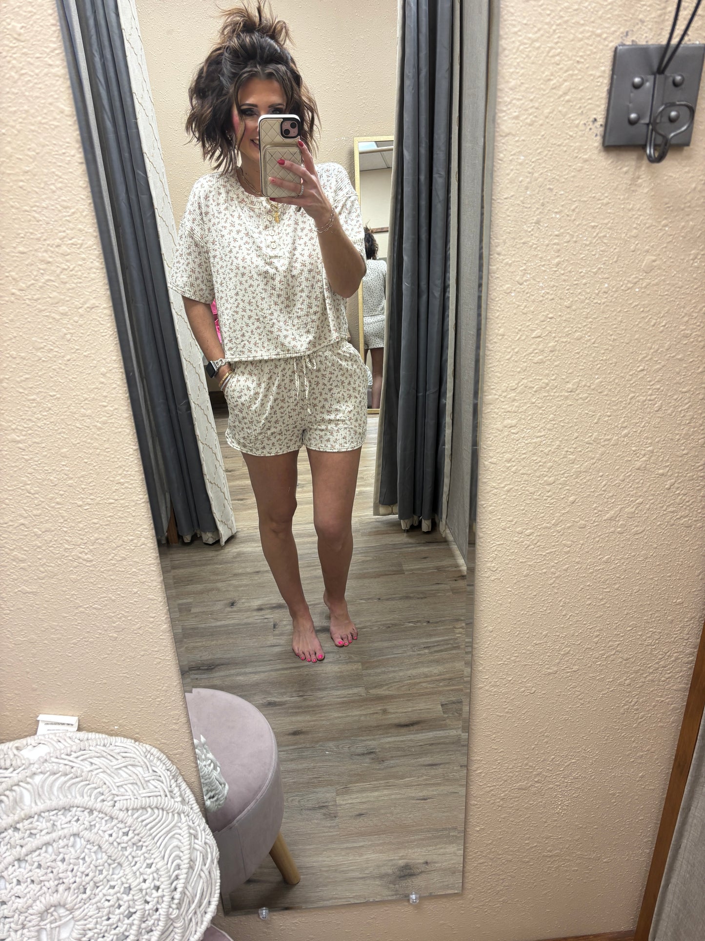 Floral Henley Waffle Knit Set