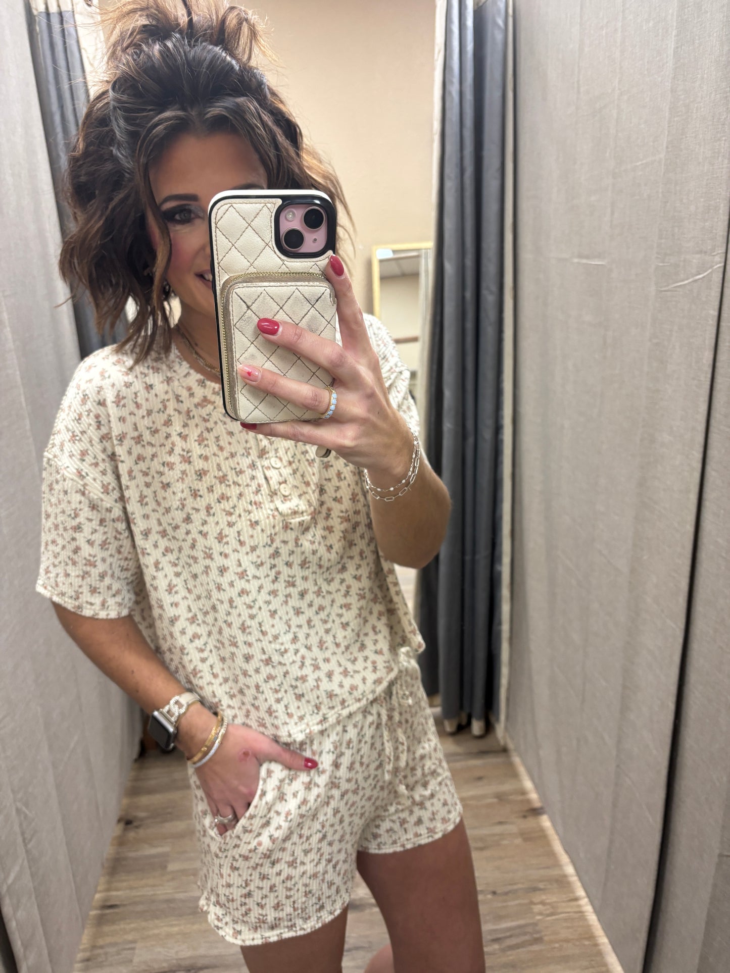 Floral Henley Waffle Knit Set