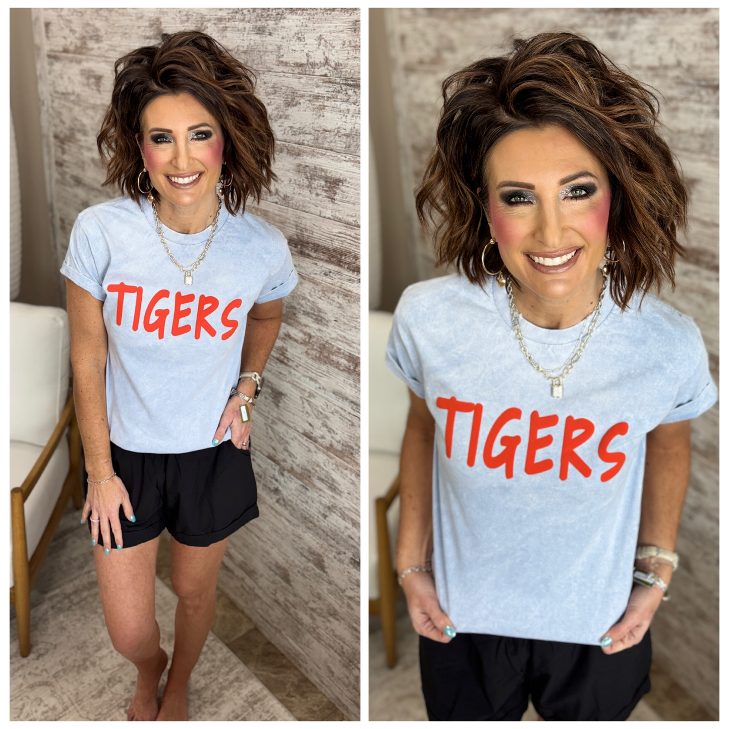 Wrightstown Tigers Puff Vintage Blue Mineral Wash Tee