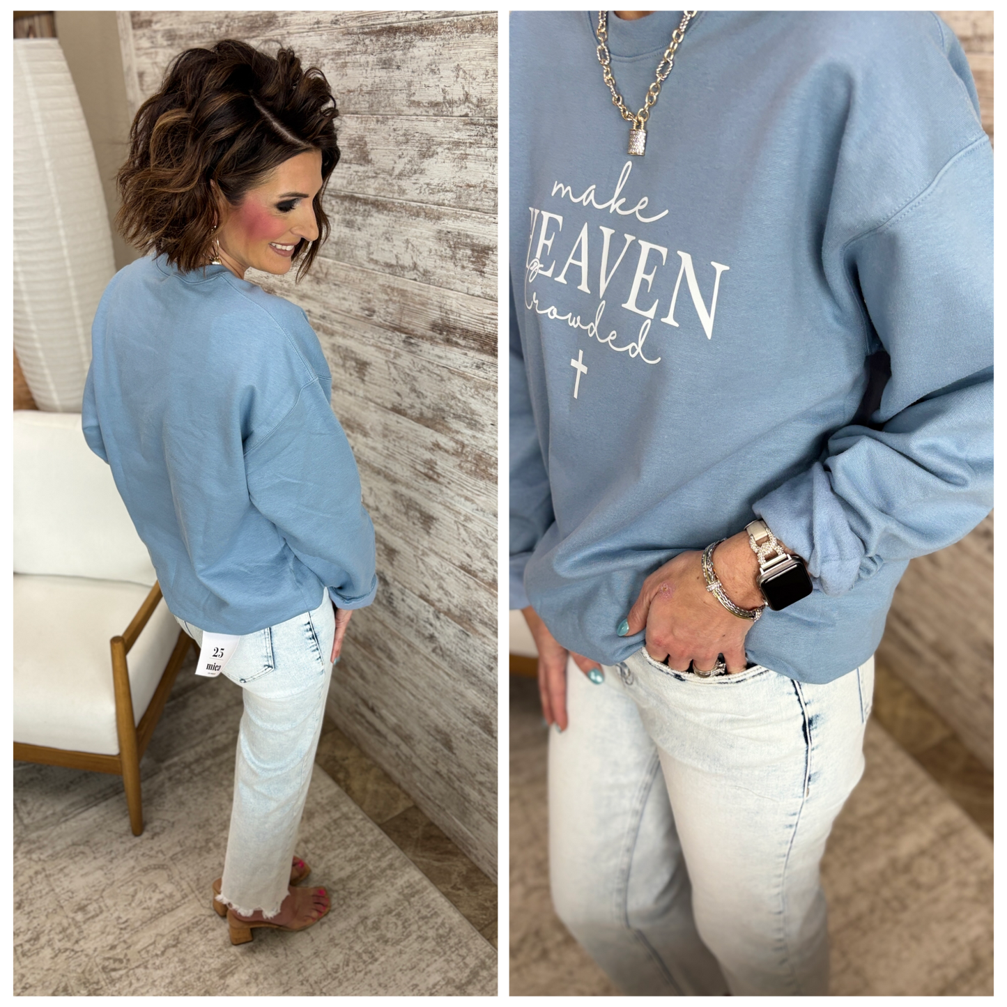 Make Heaven Crowded Stone Blue Softstyle Gildan Crew