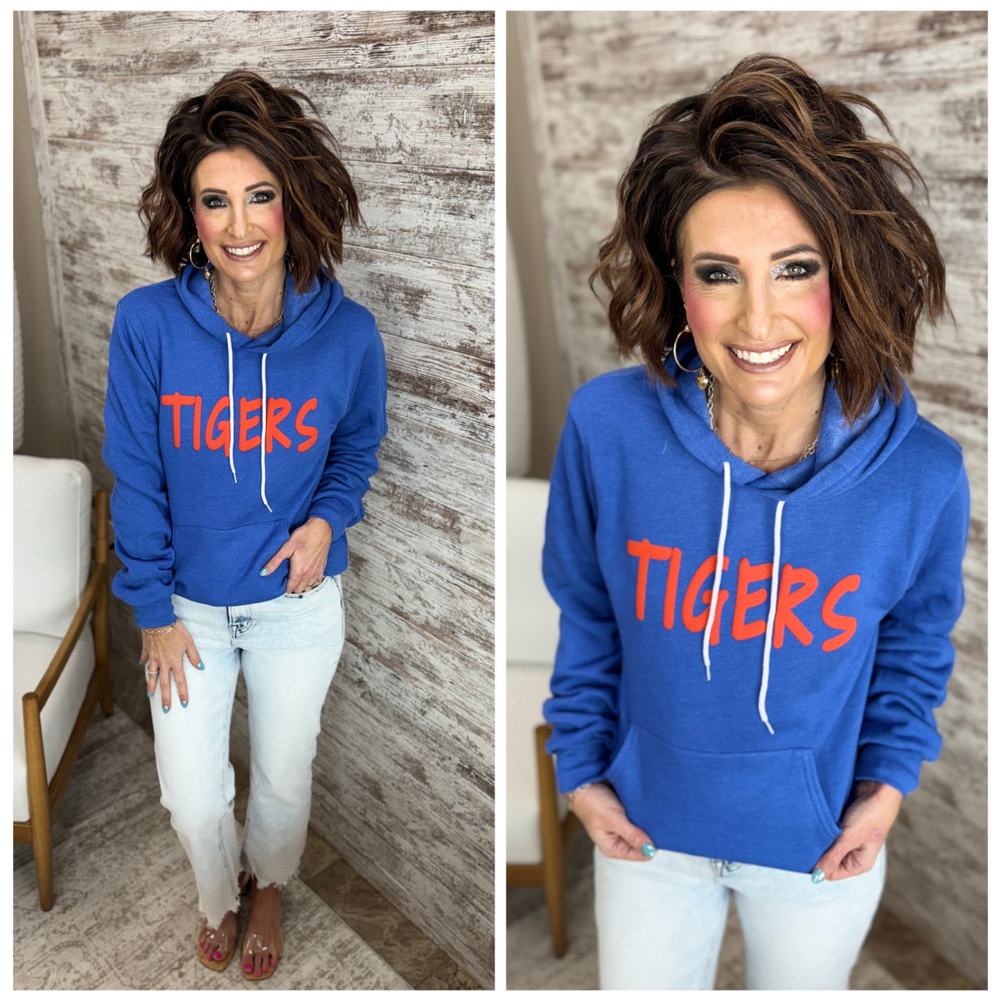 Wrightstown Tigers Puff Print Bella Canvas Heather Royal Hoodie