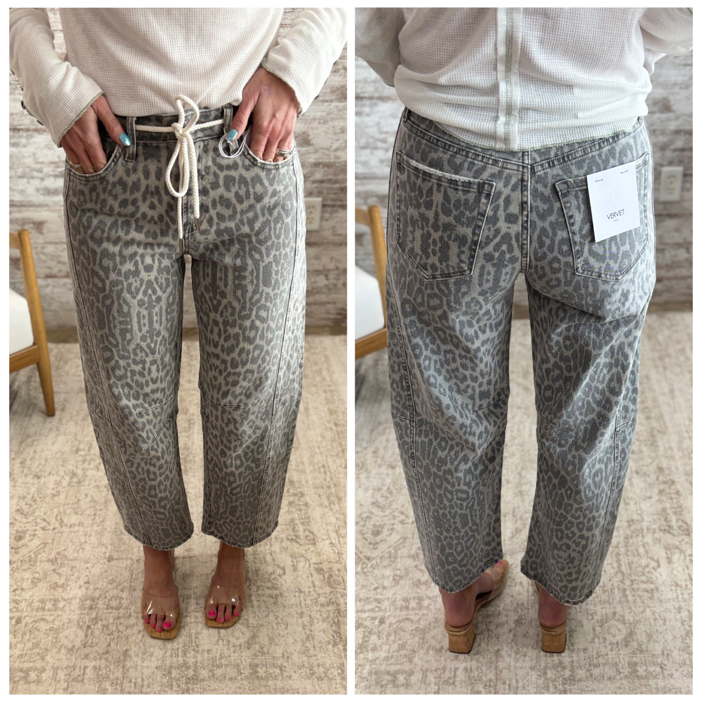 Vervet Kate Grey Leopard Barrel Jean
