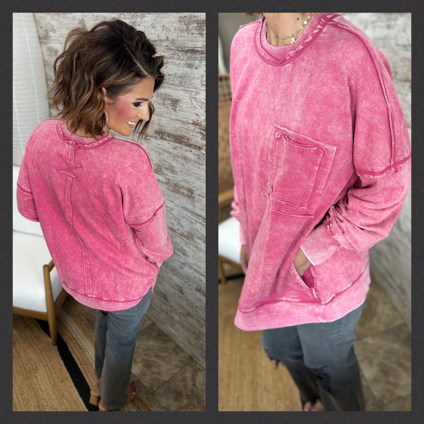 Acid Wash Pullover with Pockets ~ 5 Colors