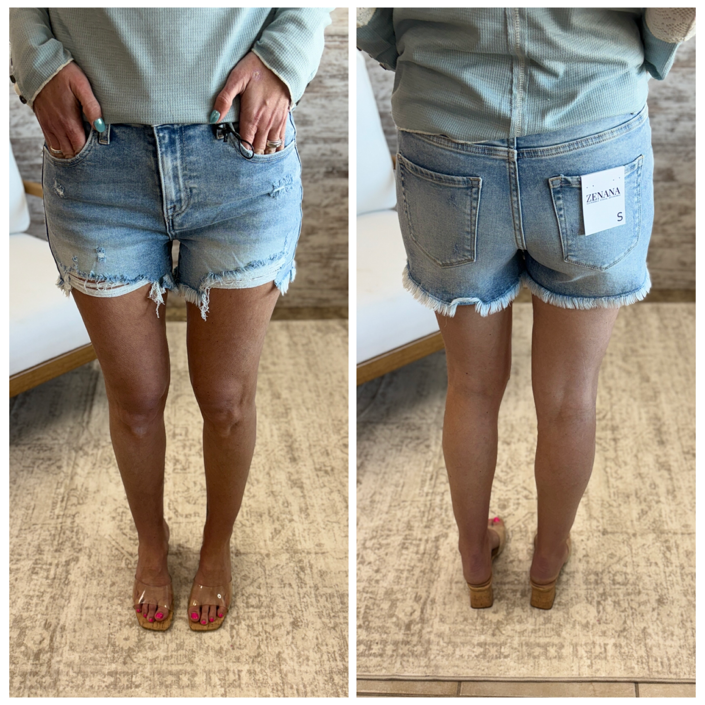 Zenana Light Wash Distressed Shorts DTP-1999Y
