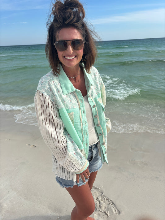 Pale Mint Jacket with Lace Details