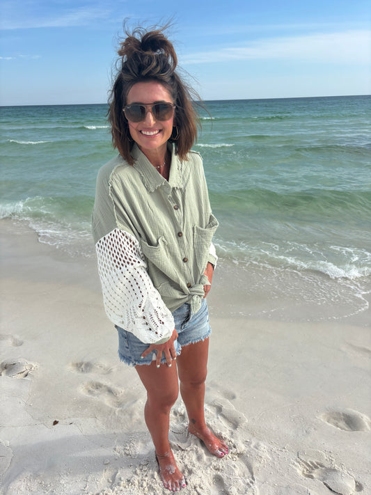 Pastachio Sage Gauze Button Down
