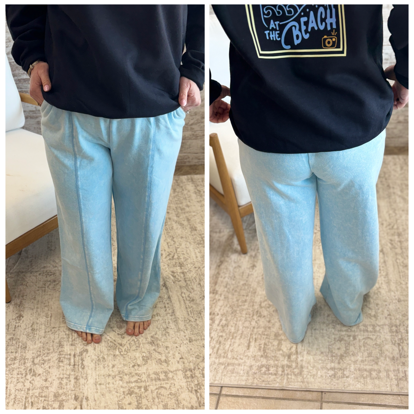 Blue Acid Wash Wide Leg Pant