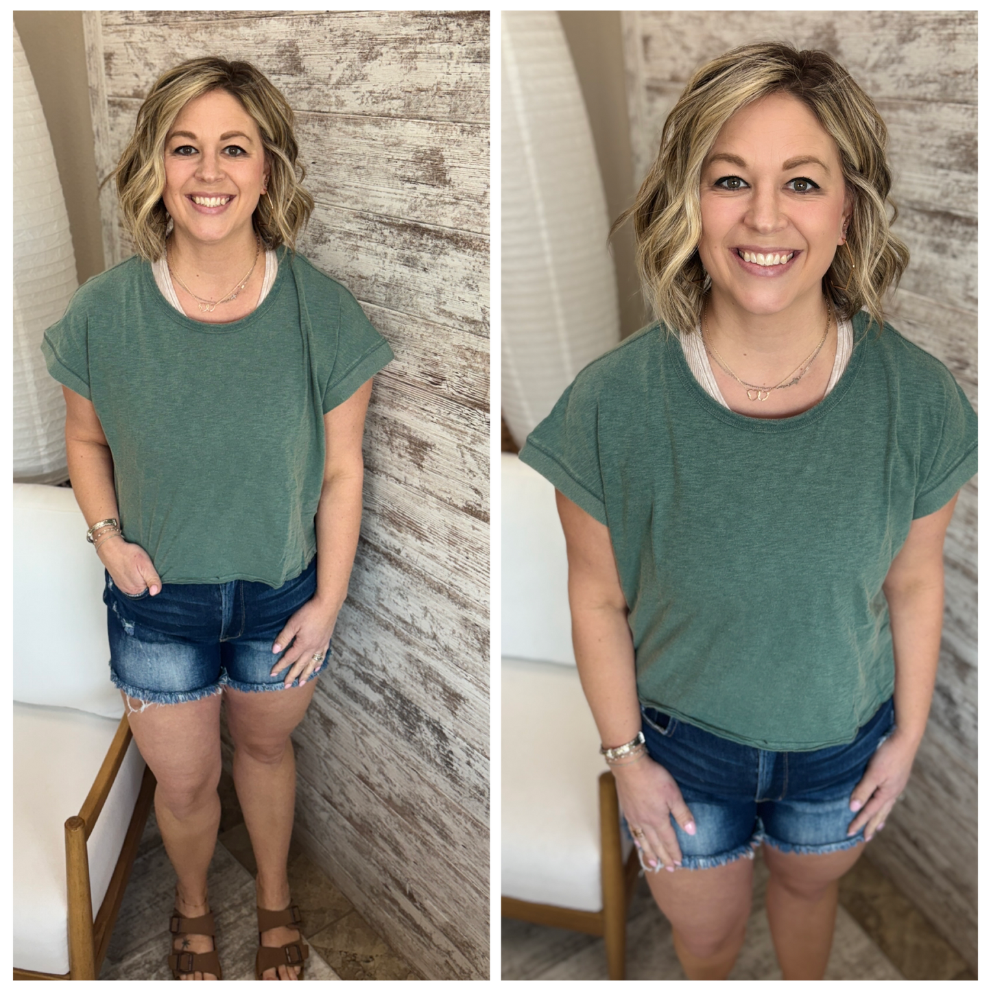 Dark Teal Washed Open Back Cropped Tee
