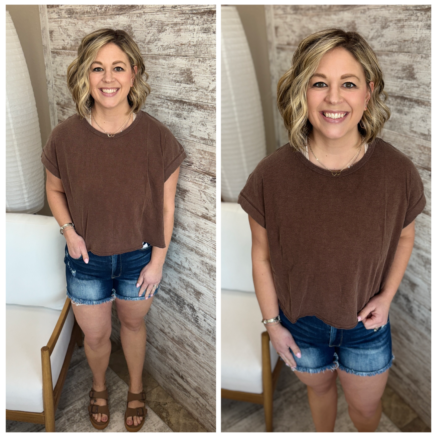 Chocolate Washed Open Back Cropped Tee