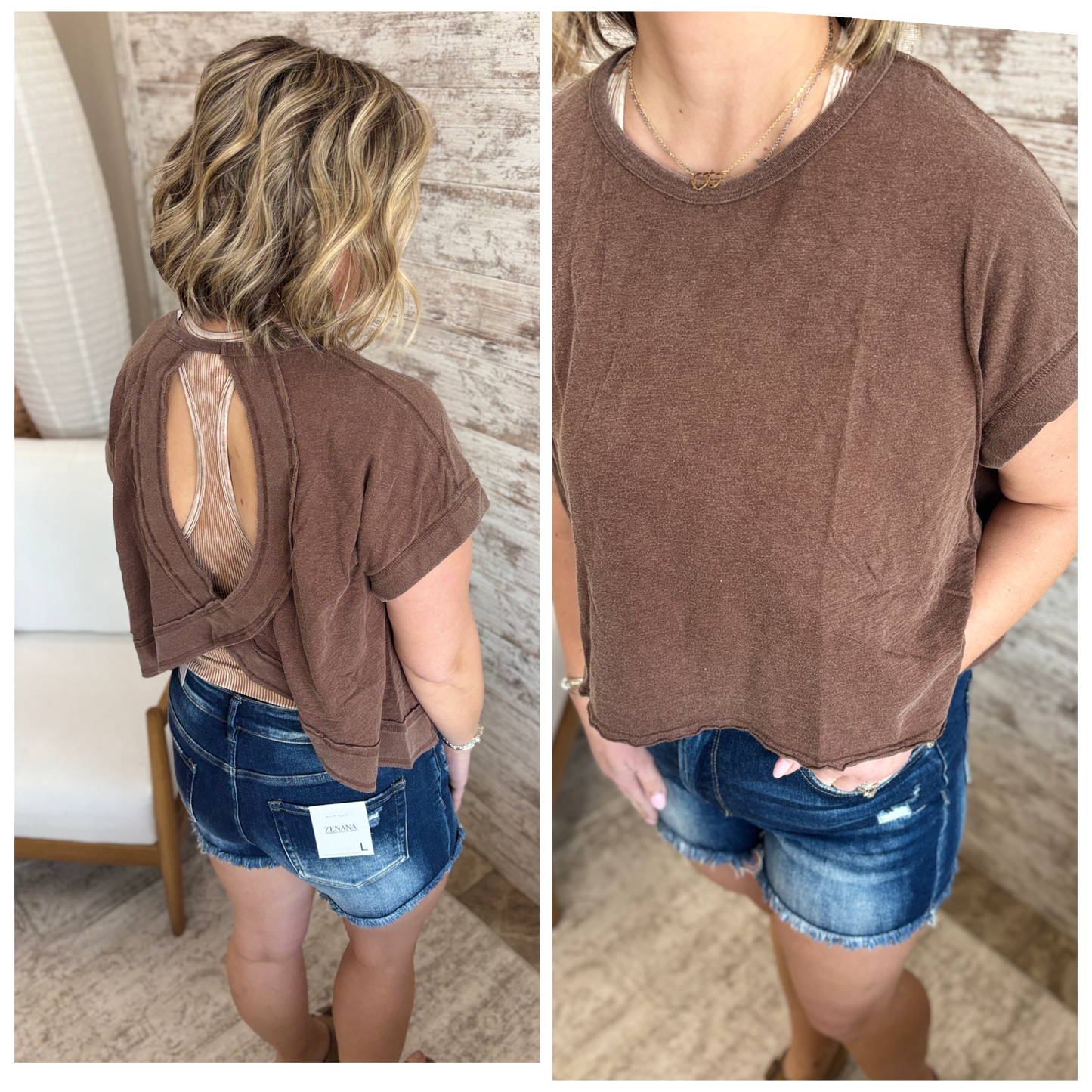 Chocolate Washed Open Back Cropped Tee