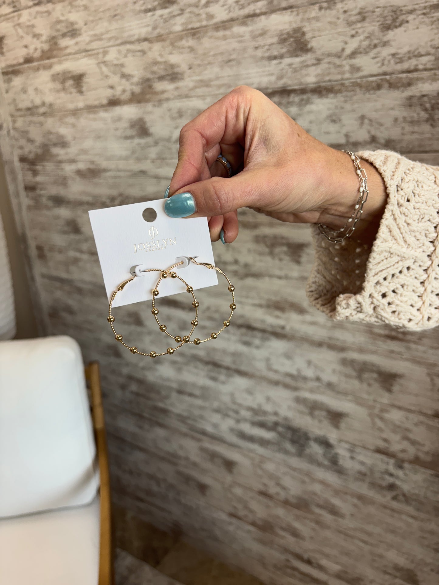 Classic Gold Ball Beaded Station Hoop Earrings