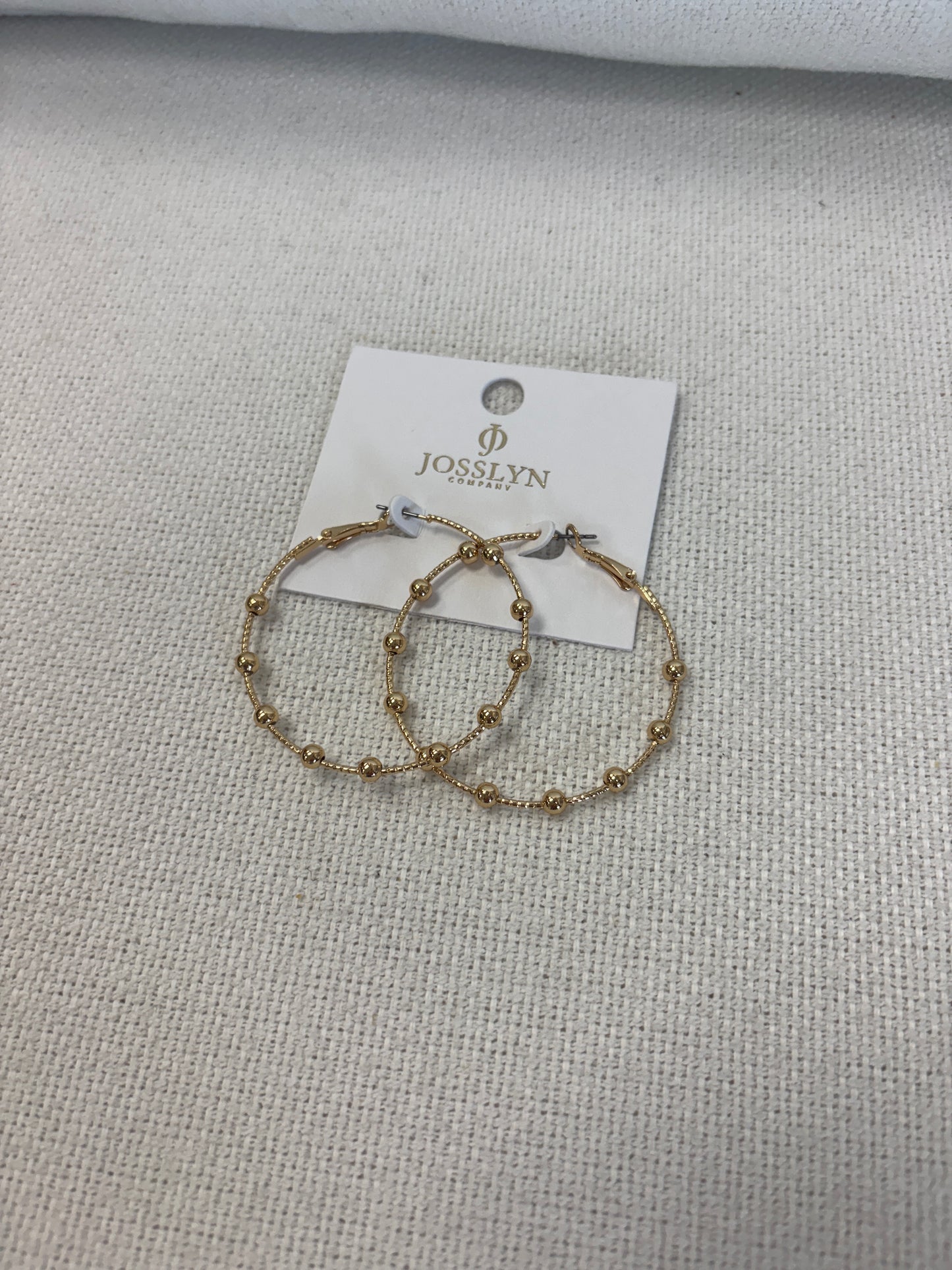 Classic Gold Ball Beaded Station Hoop Earrings