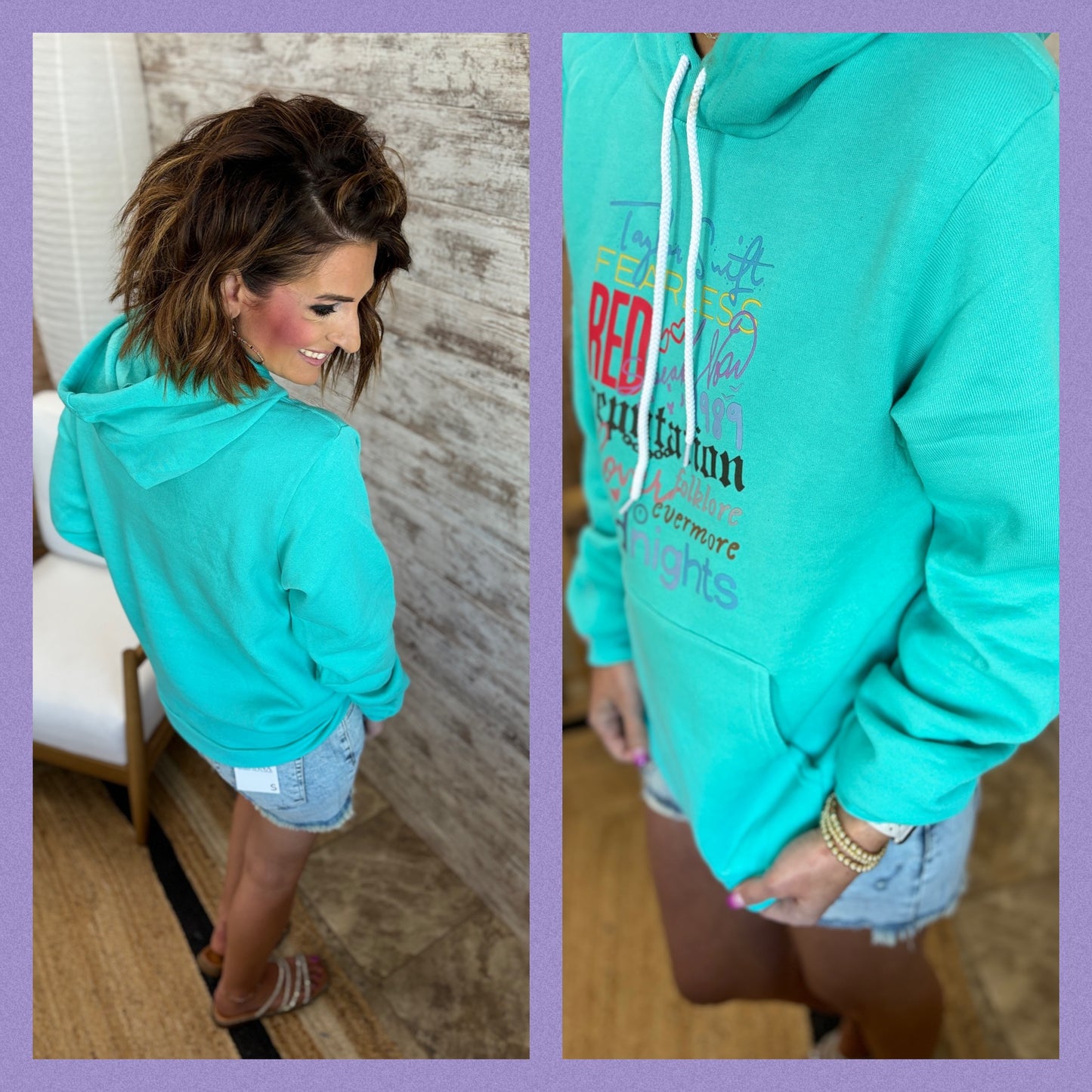 Taylor Swift Album Bella Sponge Teal Hoodie