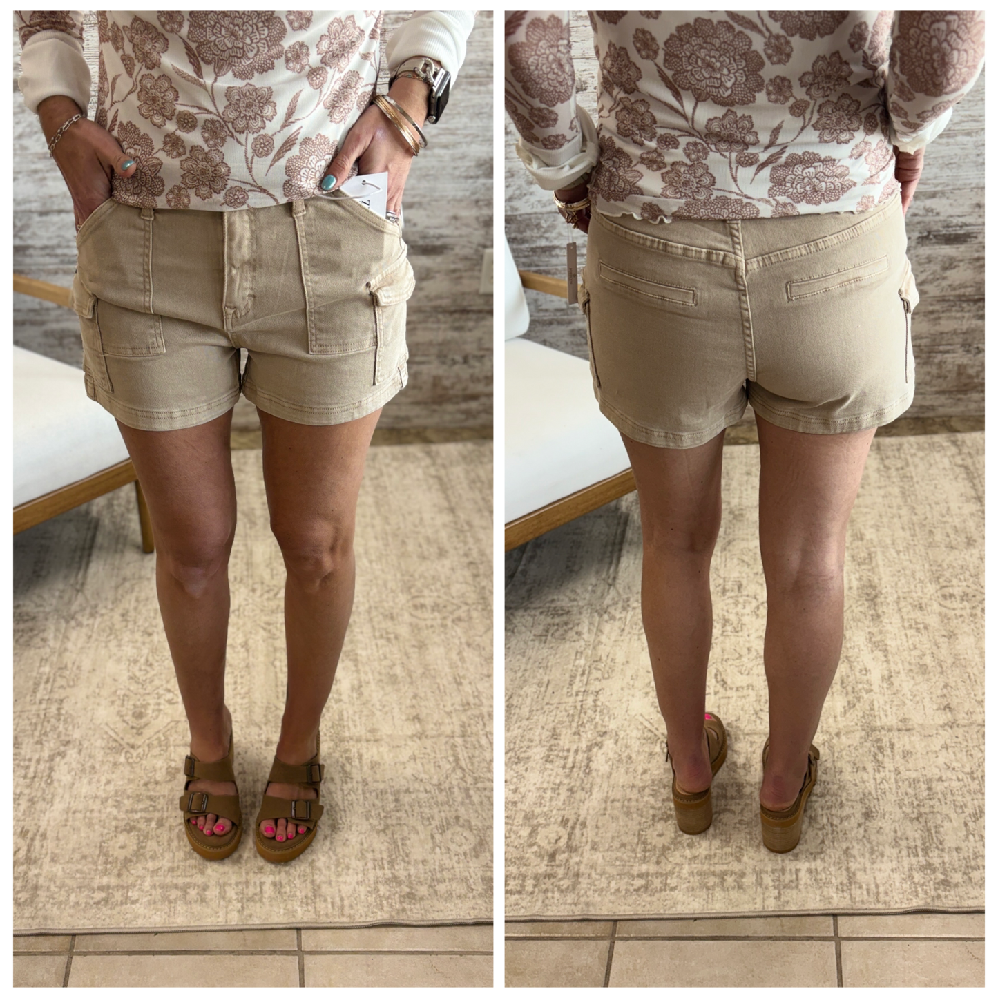 Zenana Tan Utility Pocket Shorts DMP-1736Y