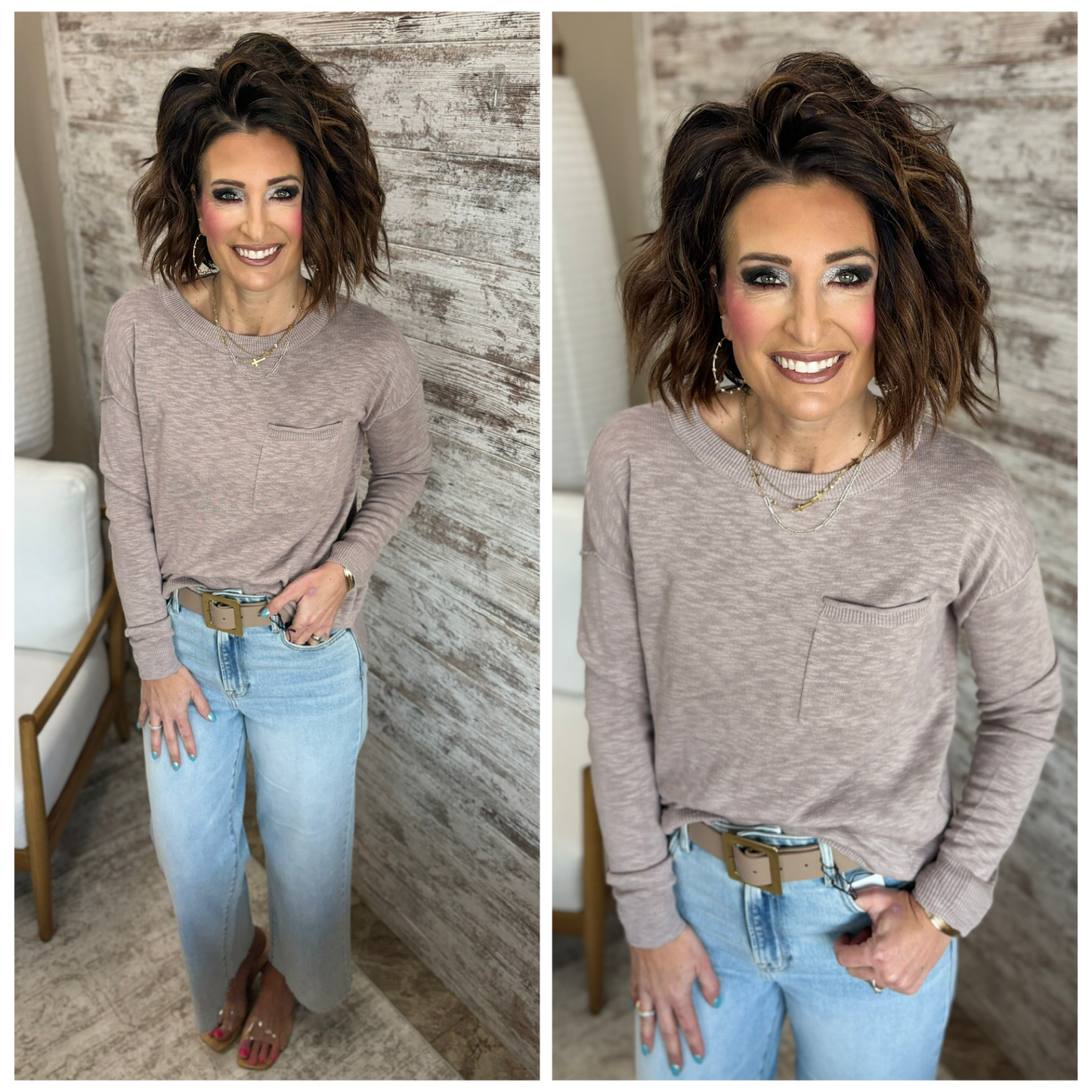 Greige Round Neck Light Sweater