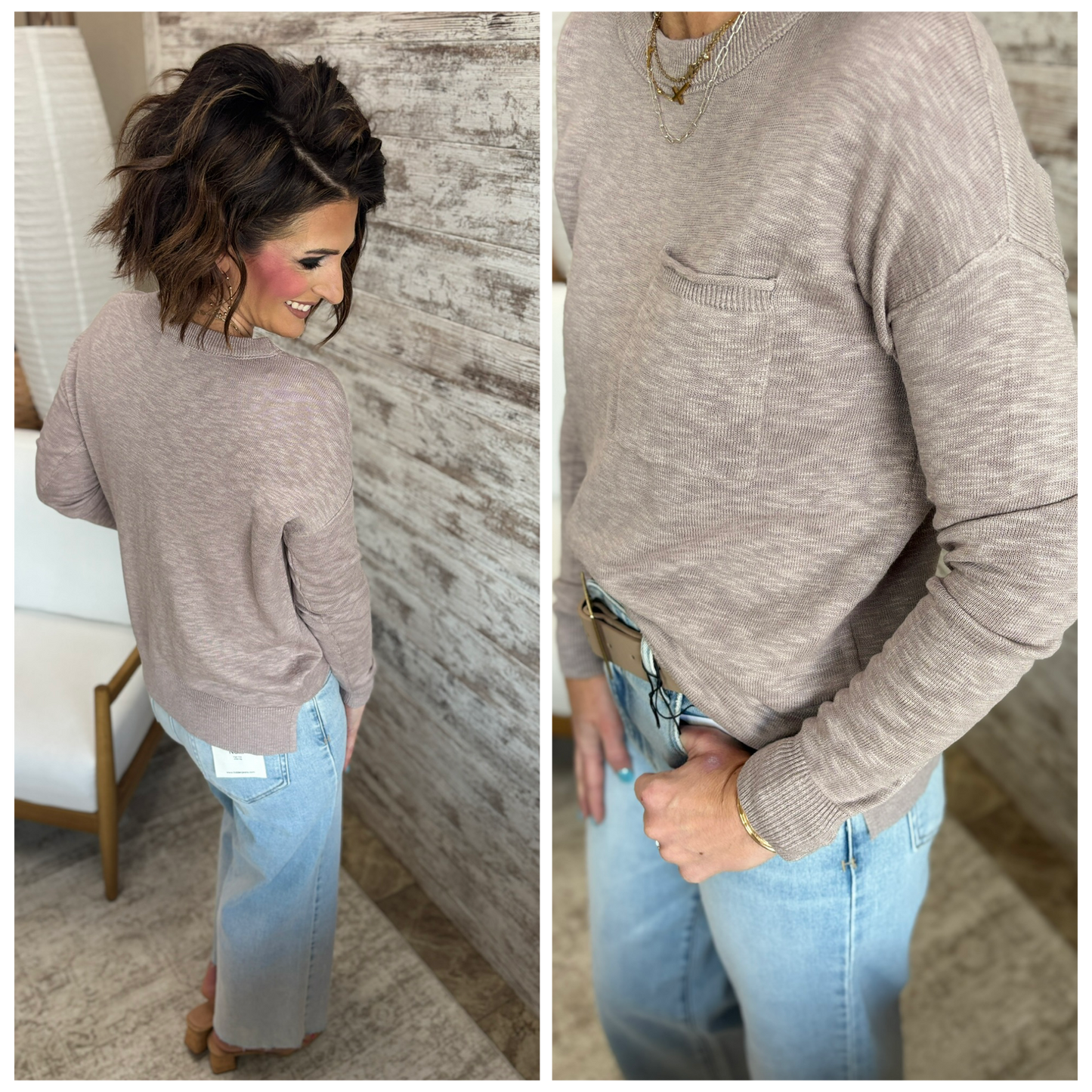 Greige Round Neck Light Sweater