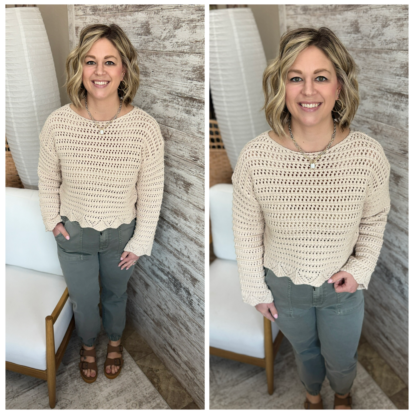ECRU Open Knit Cropped Sweater