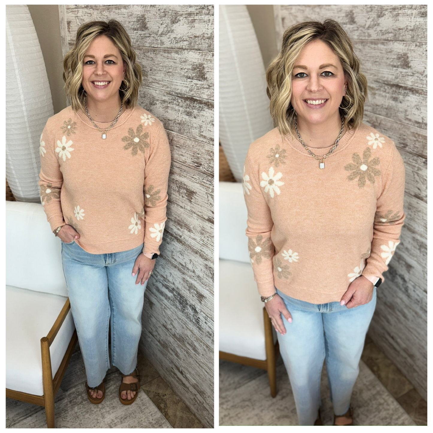 Apricot Floral Pullover Sweater