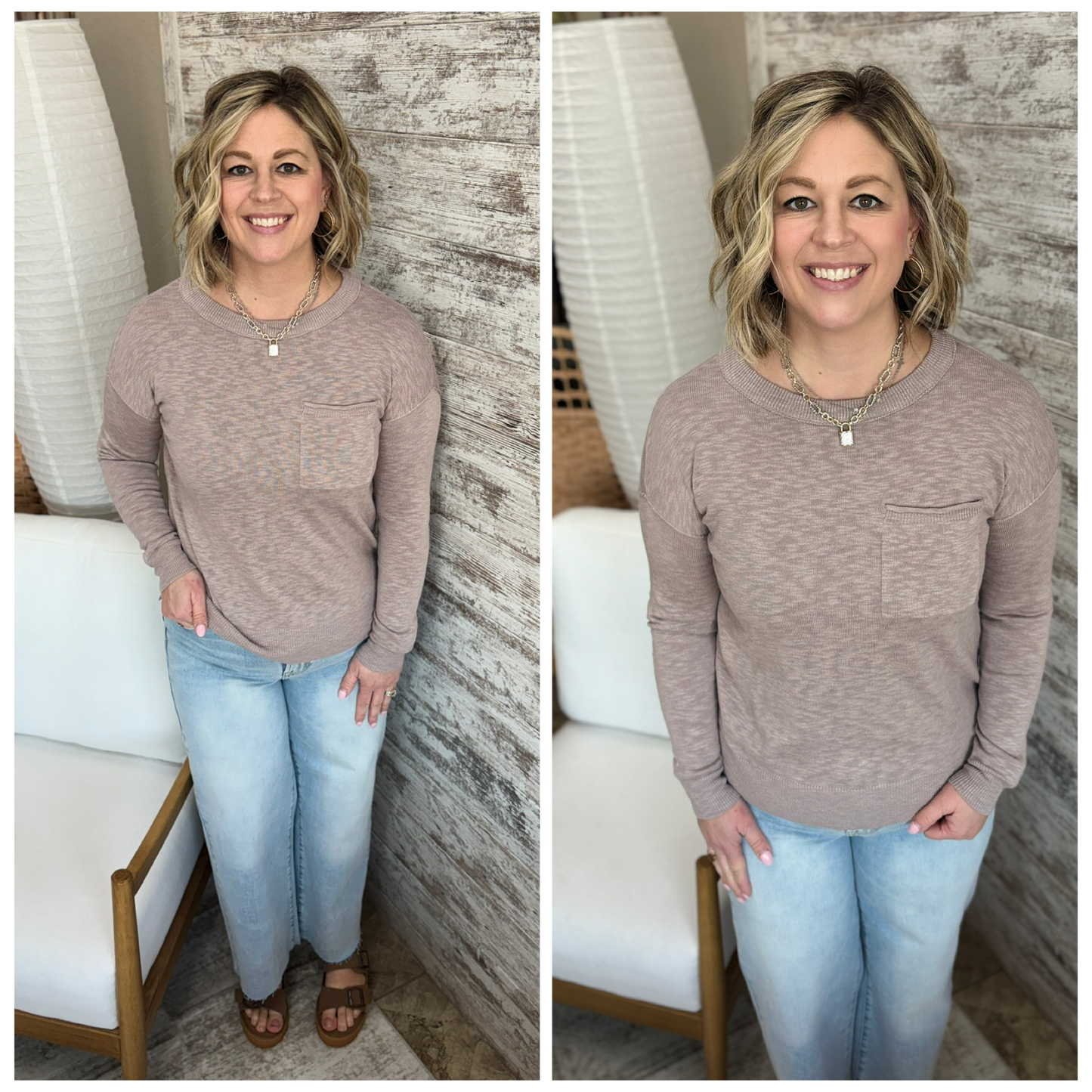 Greige Round Neck Light Sweater