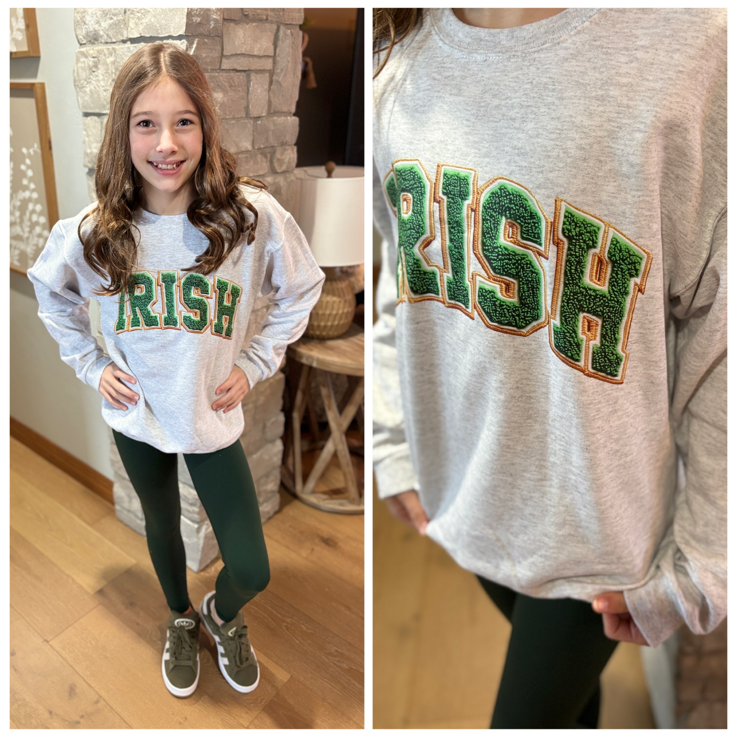 Irish Faux Chenille Youth/Adult Jerzee Ash Crew * On Sale*