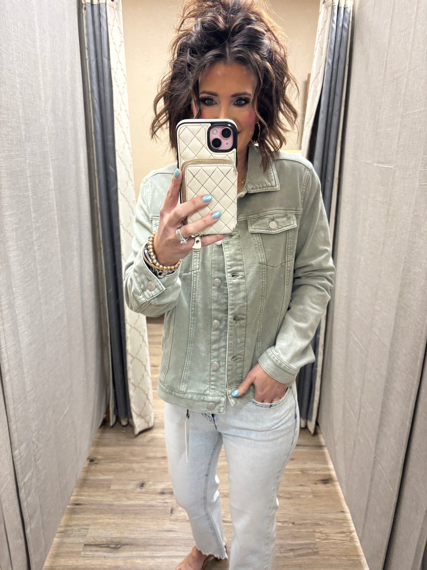 Sage Soft Washed Button Up Jacket