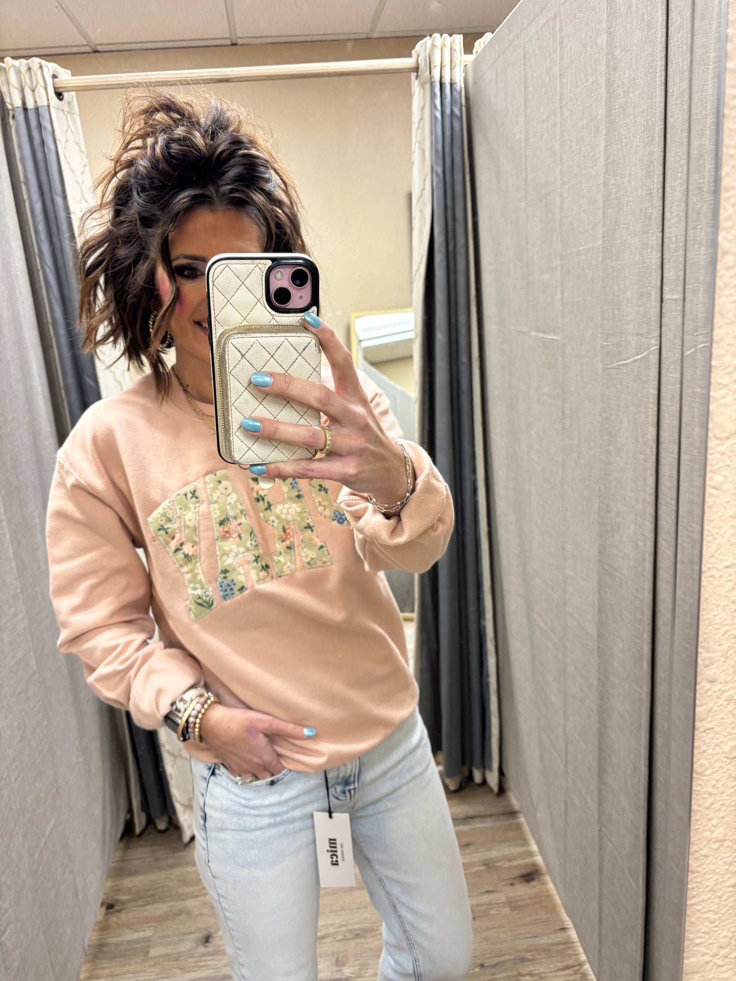 Peach Pray Embroidered Crew Neck