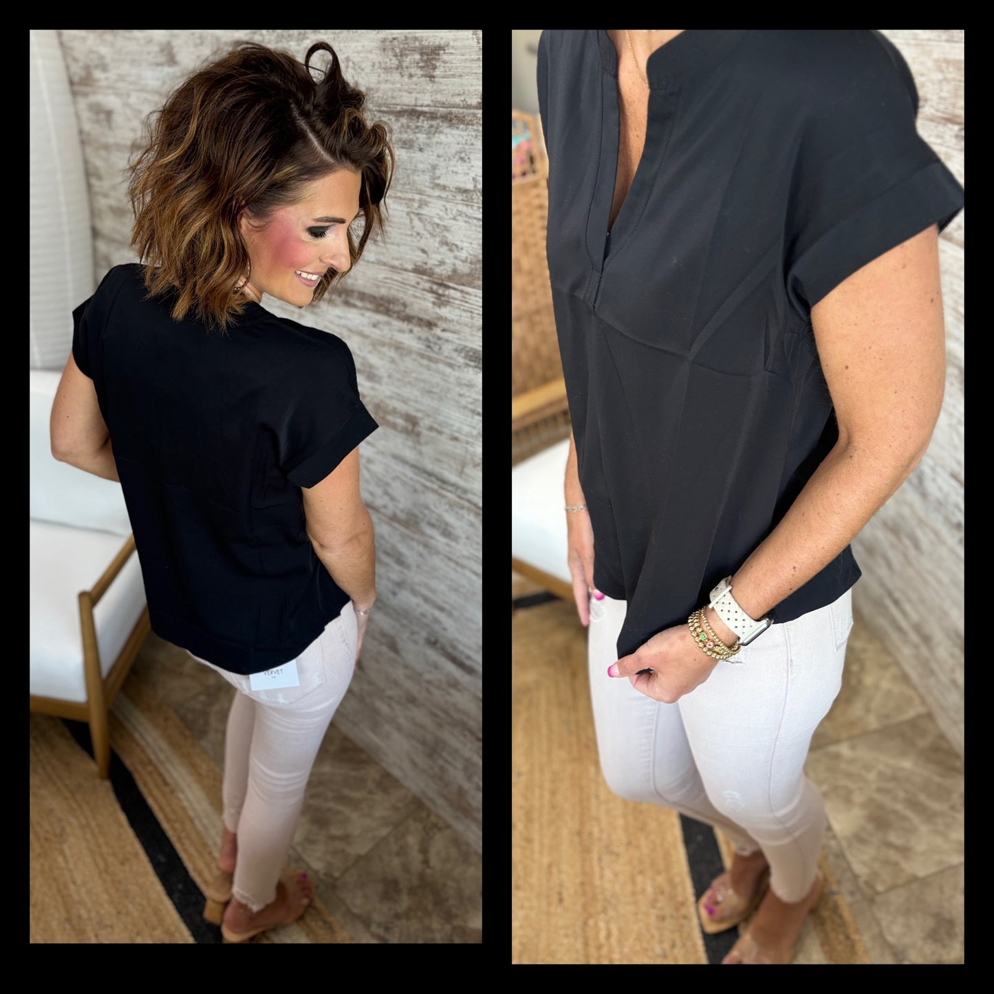 Wide Hem V Neck Blouse