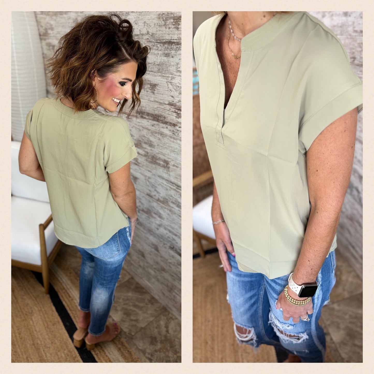 Wide Hem V Neck Blouse