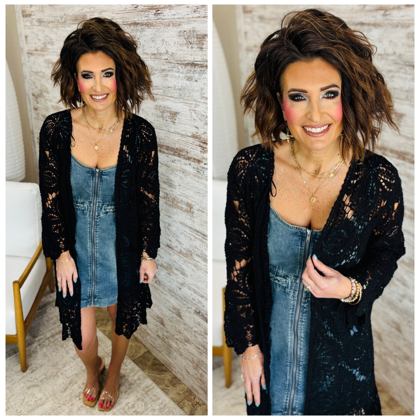 Black Crochet Bell Sleeved Cardigan