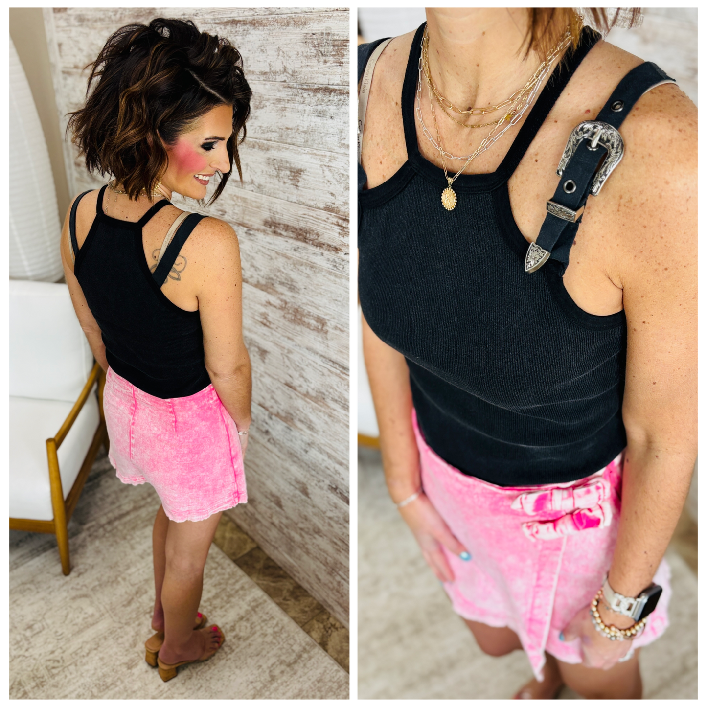 Washed Black Buckle Strap Tank