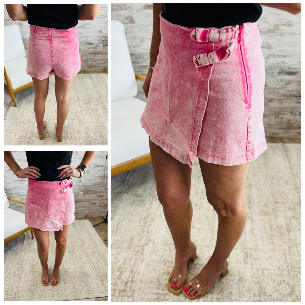 Pink Acid Wash Skort