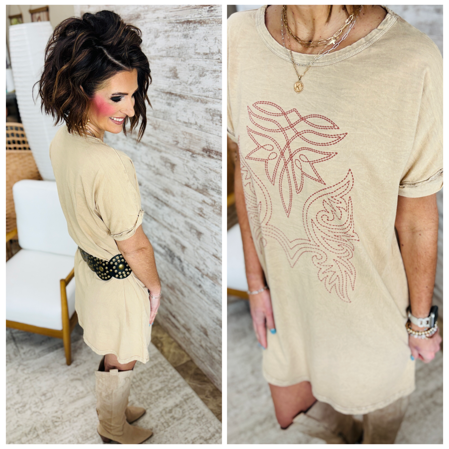 Mineral Taupe Graphic T Shirt Dress