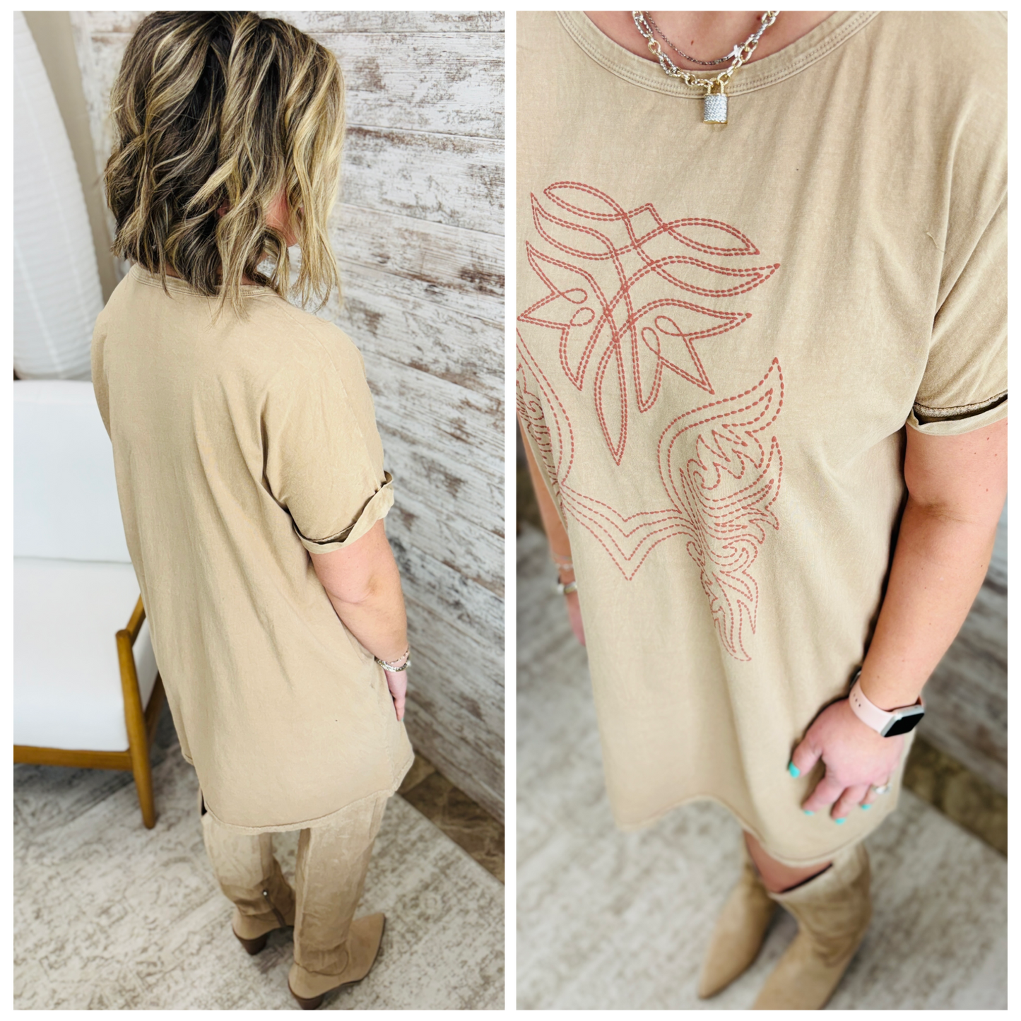 Mineral Taupe Graphic T Shirt Dress