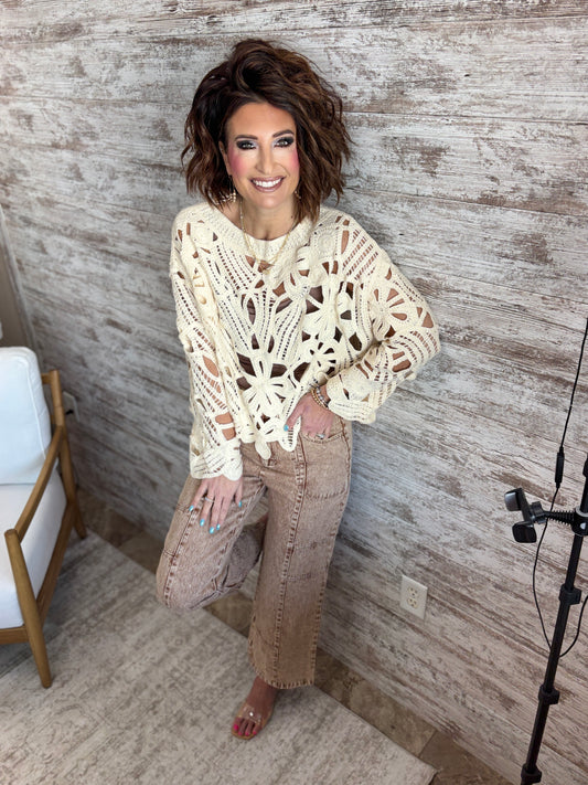 Washed Brown Wide Leg Jeans