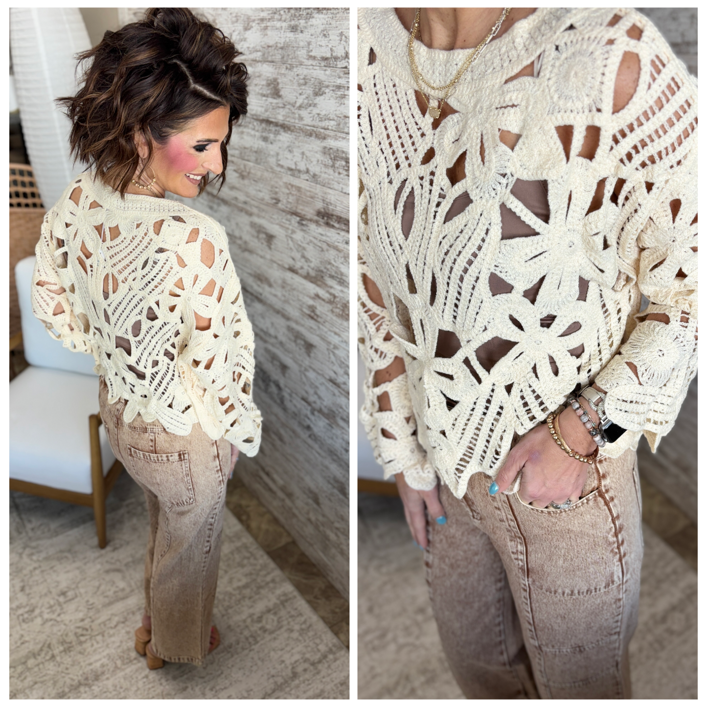 Ecru Open Crochet Top