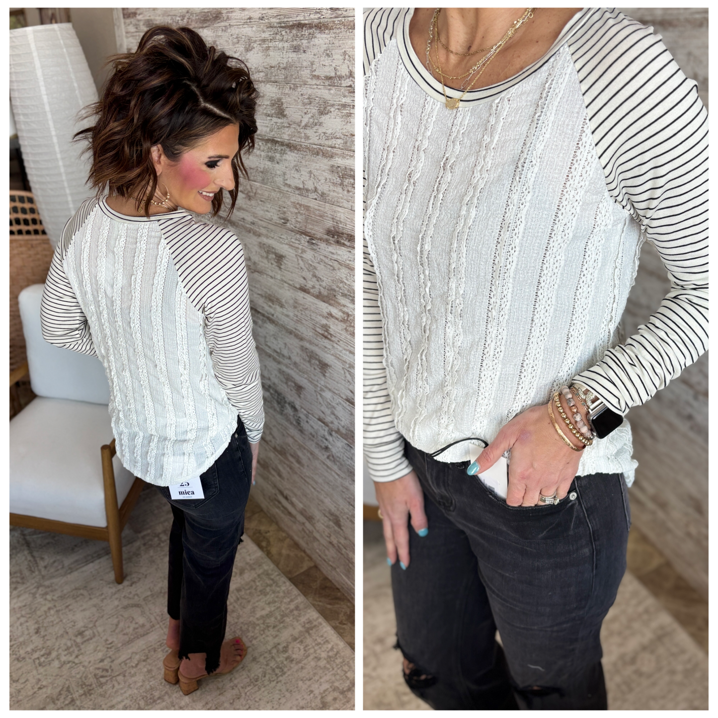 White/Black Textured Long Sleeve