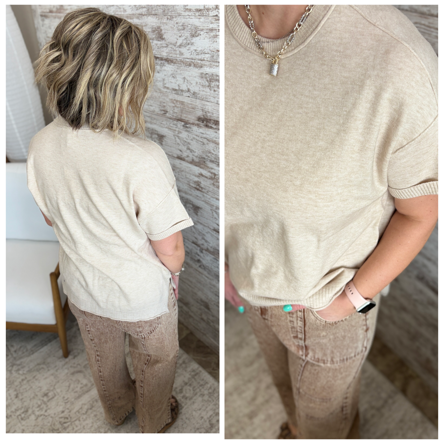 Soft Oatmeal Crew Neck Knit Sweater